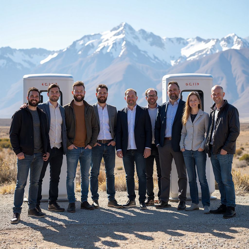 Equipo de ElectroInvest Argentina frente a estación de carga